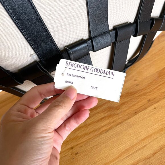 NEW WITH TAGS Hereu Encant Caged Leather and Canvas Tote Bag Black Ivory - Picture 4 of 9